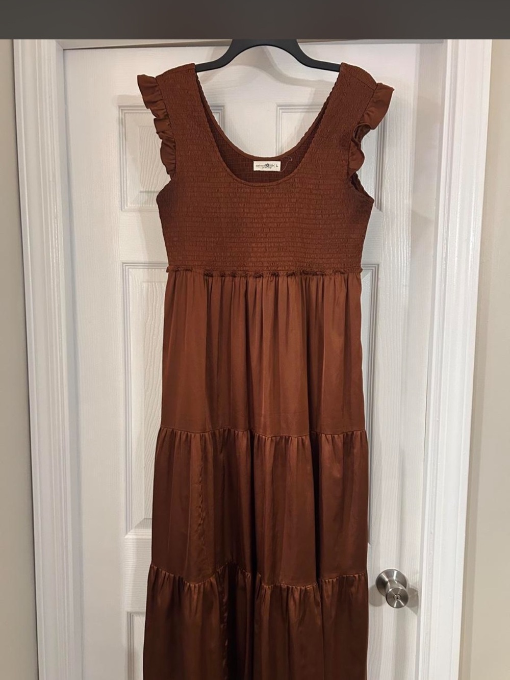 NATURAL LIFE Rust Brown Ruffle Sleeve Tiered Maxi Dress
